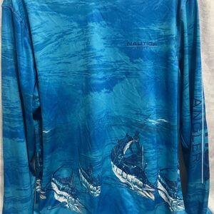 Nautica Blue Dri Fit Oceanic Graphic Long Sleeve Shirt